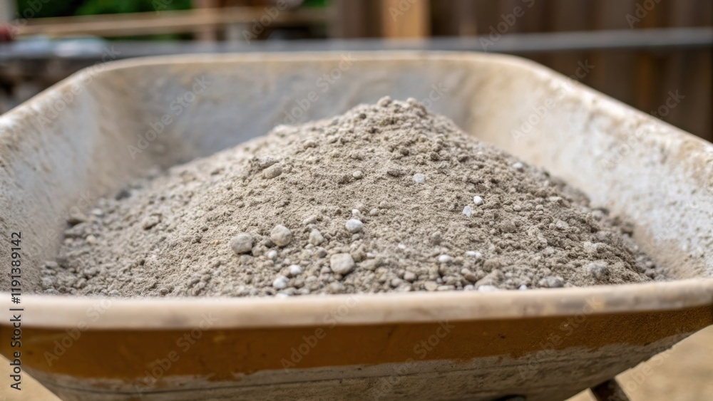 Aufkleber A medium closeup of a freshly mixed concrete batch in a wheelbarrow showcasing the aggregate materials within with vivid details of gravel sand and tiny air bubbles emerging from