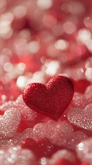 Fototapeta premium Glittering Red Heart Surrounded by Soft Glittery Bokeh Valentines Theme : Generative AI