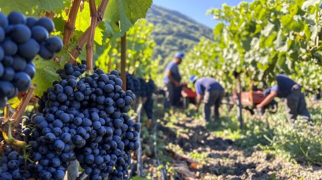 Grape Harvest in a Sunny Vineyard