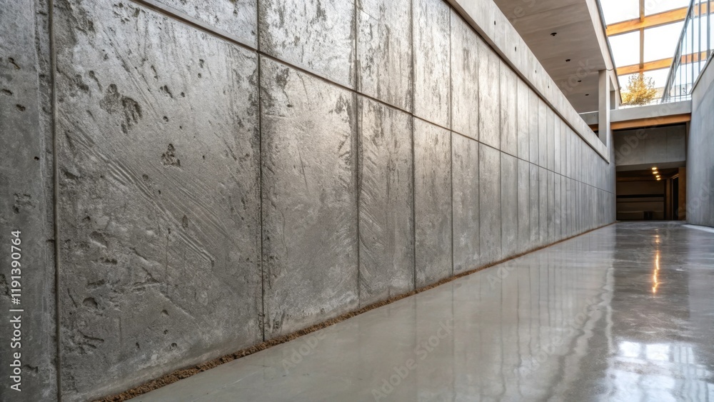 Poster A medium closeup of an unfinished concrete wall where uneven textures create a sense of depth contrasted with the level sleek surface of polished concrete that accentuates its
