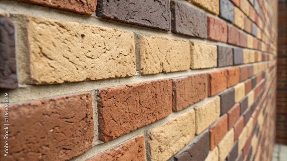 Poster A medium closeup of a row of bricks displaying subtle color variations from dark to light with rough uneven surfaces reflecting a patchwork of textures that evoke a sense of
