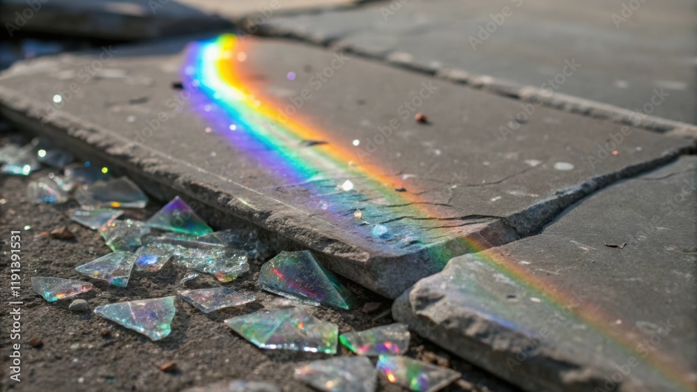 Poster a medium closeup of a smashed glass shard used for construction debris sharp edges refracting light 
