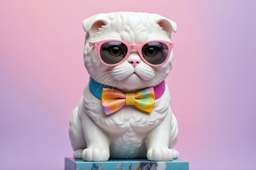 Obraz premium Fantasy vintage miniature funny homorous marble statue sculpture animal portrait illustration with pastel color background, nature theme texture design. 