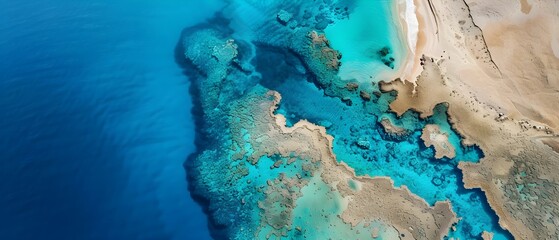 Obraz premium Aerial View of Vibrant Blue Ocean and Sandy Shoreline in Tropical Paradise