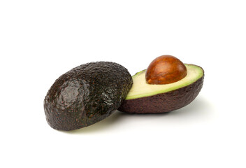 Hass Avocado Half Isolated, Whole Sharwil Set, Brown Avocados Cut, Fresh Alligator Pear, Persea Americana