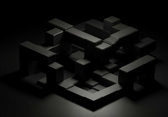 3D geometric shapes and abstract design in dark setting with modern aesthetic and creative style