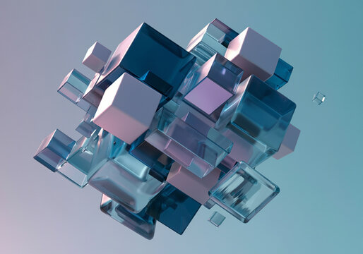 Fototapeta Glass cubes and 3D cubes with graphic design in modern style