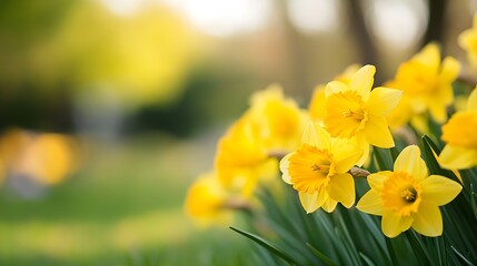 Obraz premium Vibrant Yellow Daffodils in a Sunlit Springtime Garden Scene : Generative AI