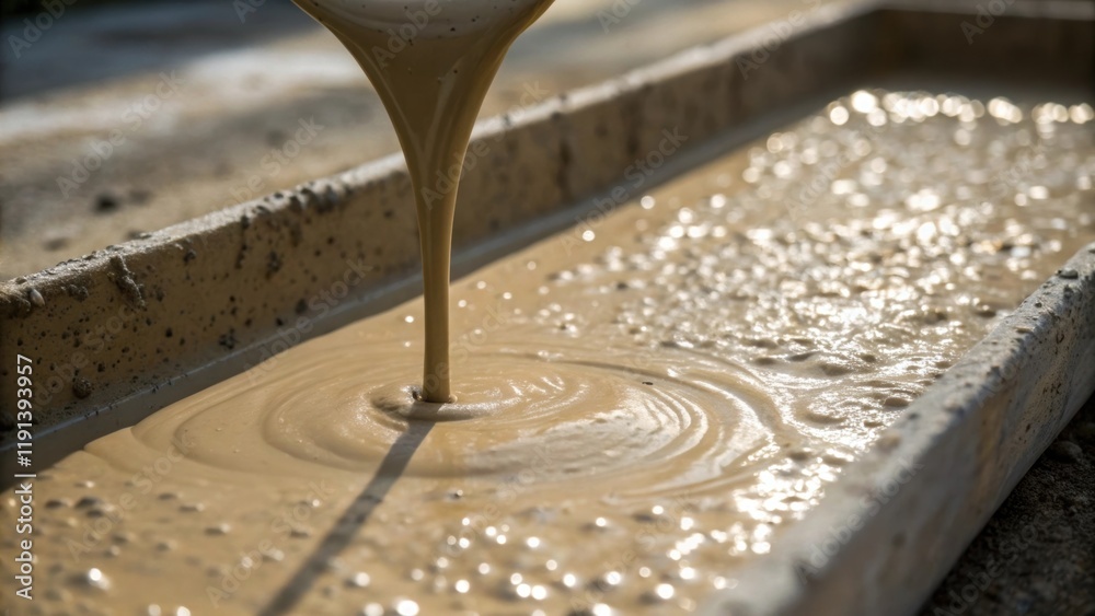 Aufkleber A medium closeup of concrete pouring into a mold the creamy consistency adorned with flecks of aggregate showcasing the fluidity of the material while capturing the moment of