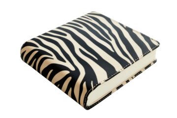 Black and white zebra print notebook with a stylish leather cover for writing and drawing