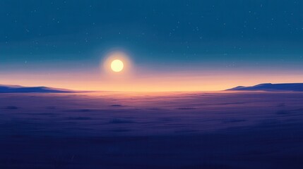 Fototapeta premium Serene Sunset Over a Vast Purple Plainscape
