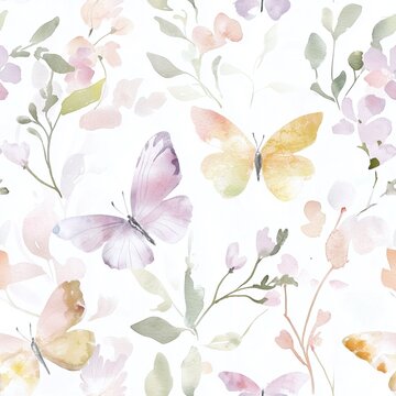 Pattern: Aquarell-Schmetterlinge und Blumen