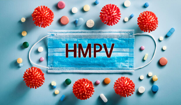 Human metapneumovirus, hmpv, treatment and prevention concept with surgical mask and pills