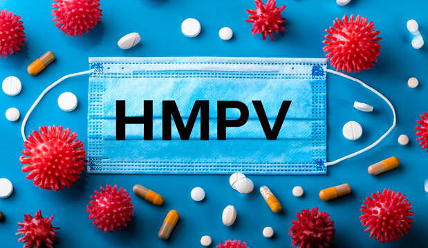 Human metapneumovirus, hmpv, treatment and prevention concept with surgical mask and pills