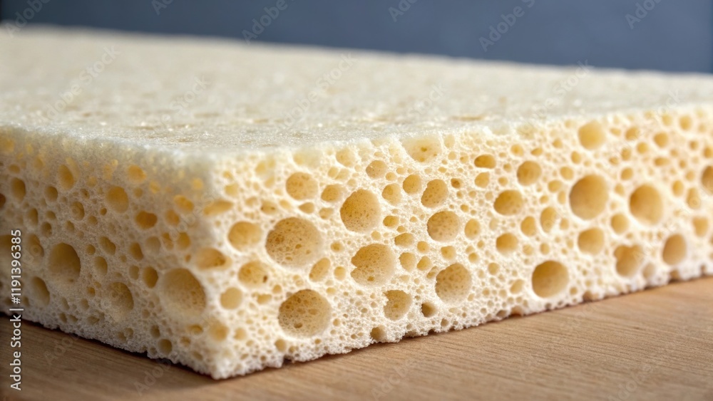 Poster A medium closeup shot capturing a crosssection of foam insulation exposing the inner cellular structure that resembles a spongy landscape with varying sizes of air pockets that