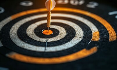 Dart hits bullseye; precise accuracy achieved.