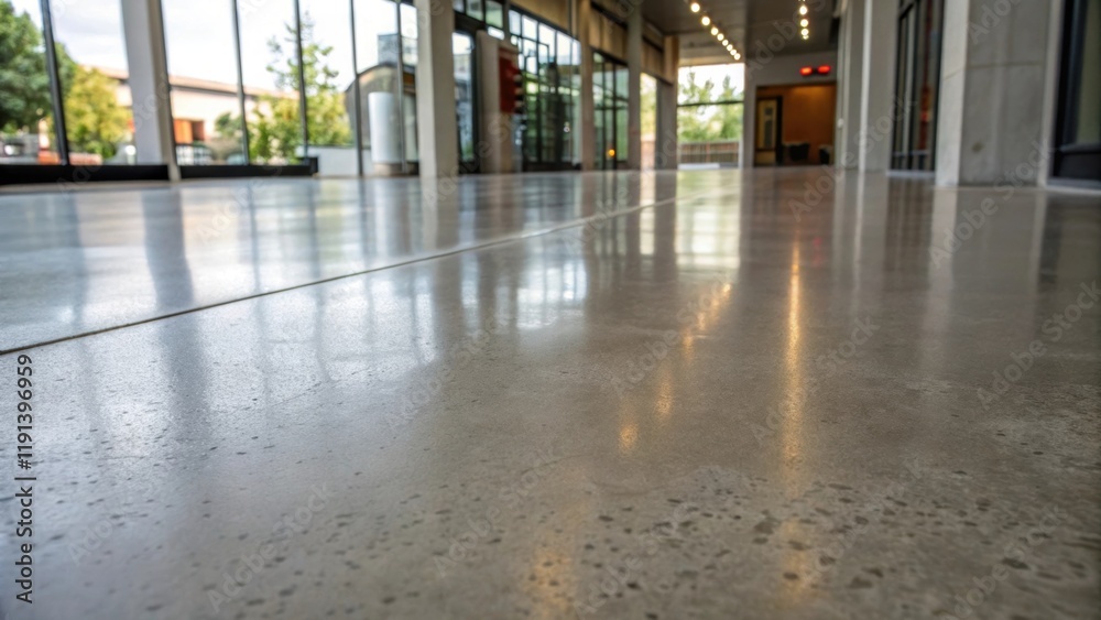 Poster a medium closeup that captures a polished concrete surface reflecting soft light and showcasing a sm
