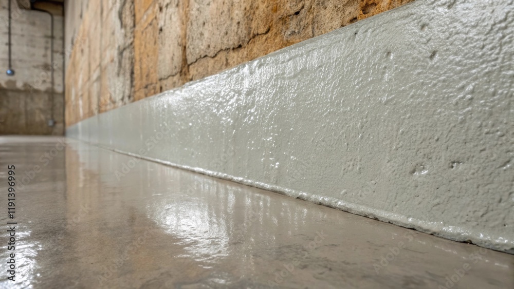 Poster a medium closeup that shows the texture of smooth drywall against the backdrop of weathered concrete