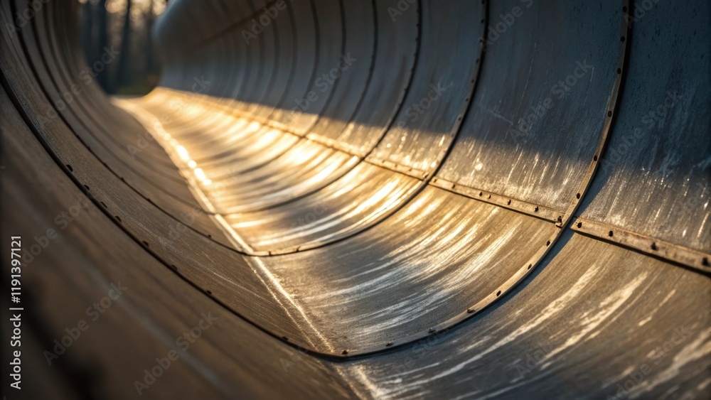 Aufkleber An abstract closeup of the bend in a pipe featuring a blend of light and shadow that accentuates the smooth curve creating an artistic play of highlights glinting off the surface.