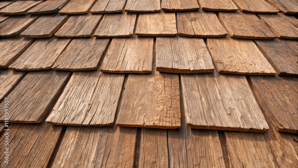 Poster an extreme closeup of cedar shake shingles showcasing a natural rustic texture with deep grooves and