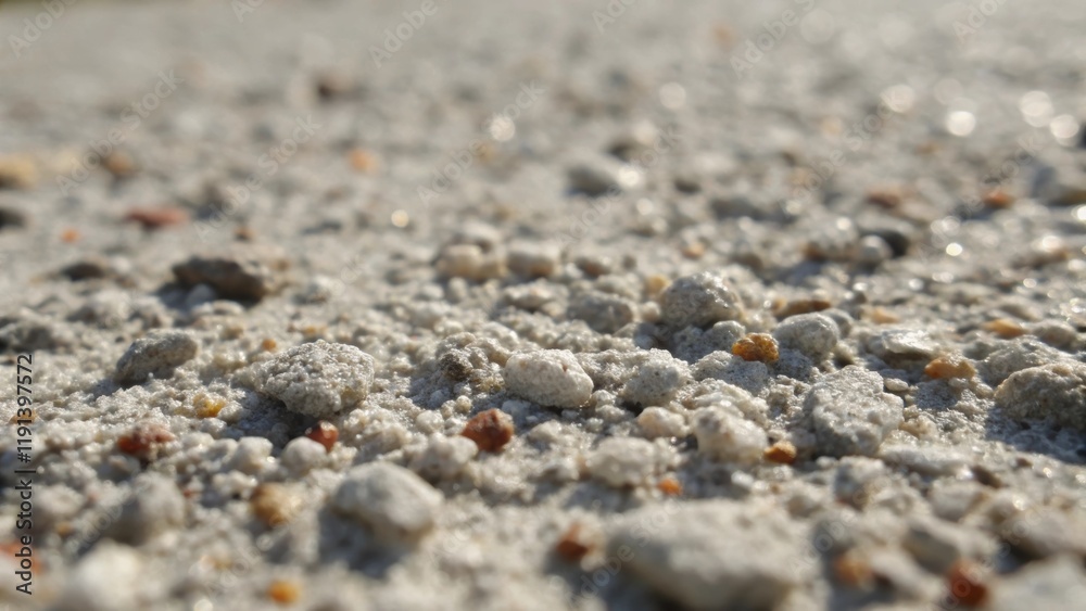 Poster an extreme closeup revealing the fine granules and grains of concrete mix highlighting the tactile q