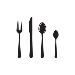 Spoon and fork icon silhouette on white background