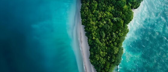 Serene Aerial View of Lush Green Island Surrounded by Turquoise Ocean Waves