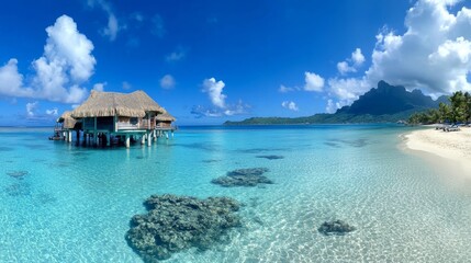 Fototapeta premium Tropical Island Paradise: Luxurious Overwater Bungalows