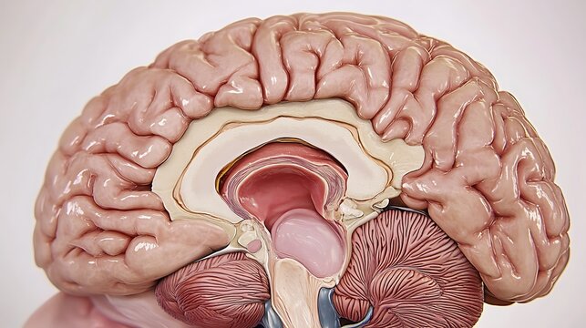 Illustration of the human brain highlighting the cerebral cortex and brainstem