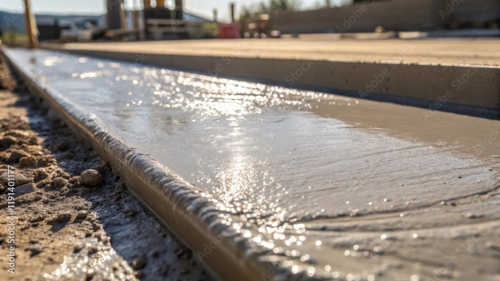 Aufkleber Closeup of wet concrete being poured the smooth viscous texture glistening under the sunlight capturing the essence of transformation from raw material to a solid foundation.