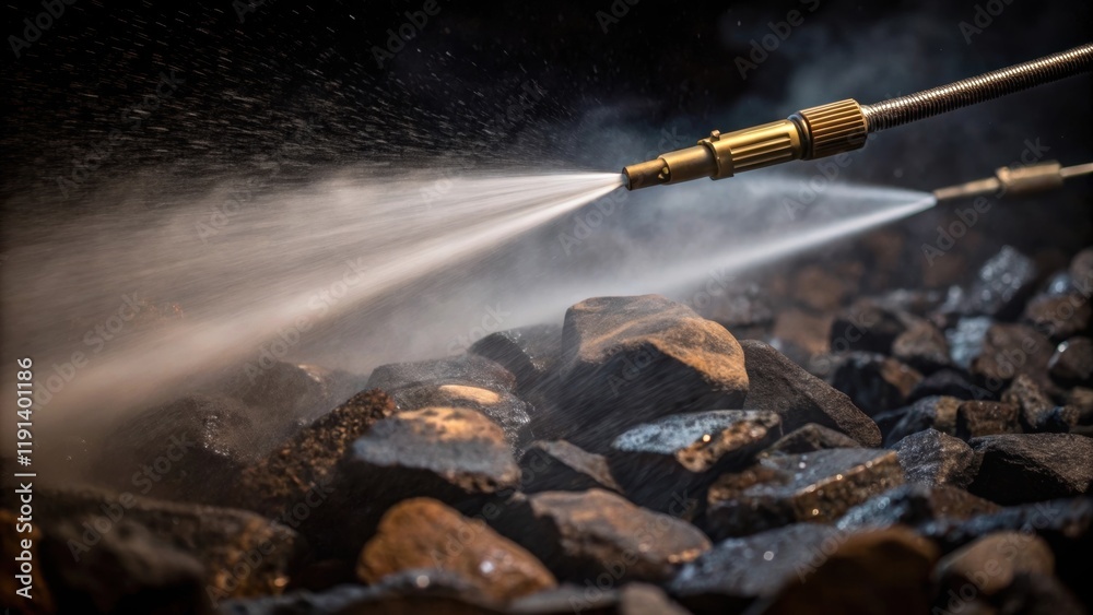 Poster closeup of water spraying from highpressure hoses cooling the ting tools as they grind through rock 