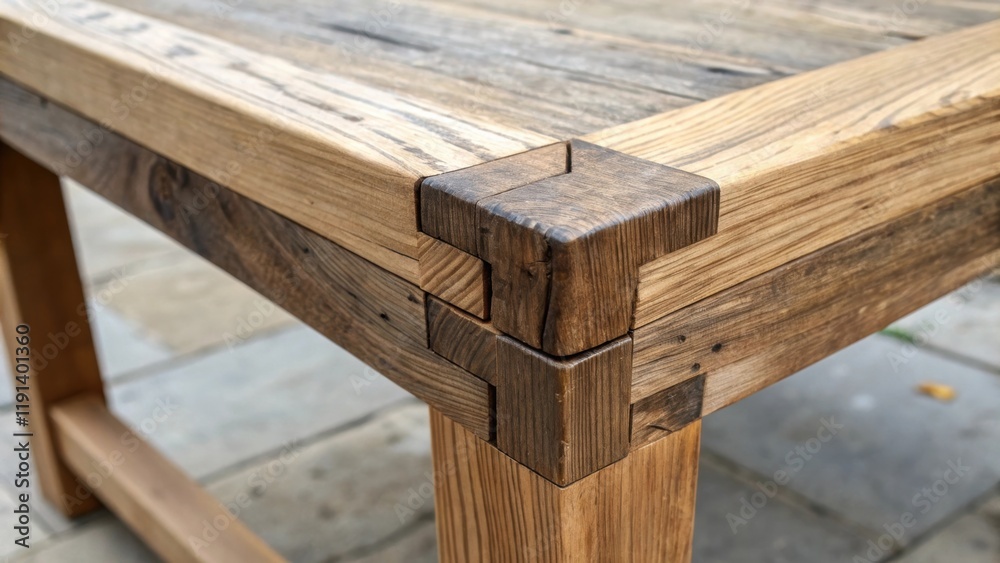 Aufkleber closeup shot of the corner joint of two reclaimed boards featuring a unique handmade joinery od that