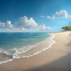 Obraz premium Serene Tropical Beach Scene with Gentle Waves and Blue Sky