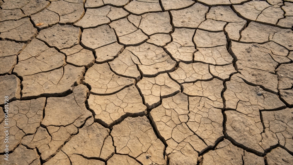 Poster Cracked Earth A medium closeup of parched soil with deep fissures illustrating themes of scarcity resilience and the passage of time in a harsh environment.