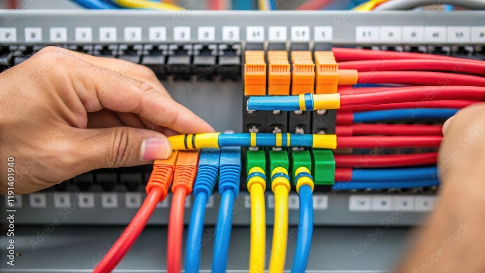 Aufkleber electrical wiring a detail shot of hands connecting colorful electrical wires brightly colored insul