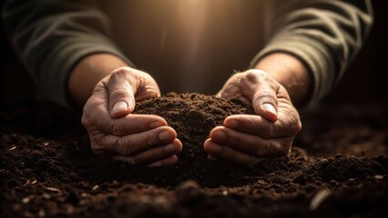 Emotional Connections A medium closeup of hands striking the soil with light glimmering off the freshly turned dirt capturing the emotional weight of the first move in a new