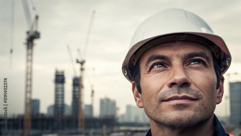 Poster from a medium closeup the workers face expresses determination and pride with their eyes focused on 