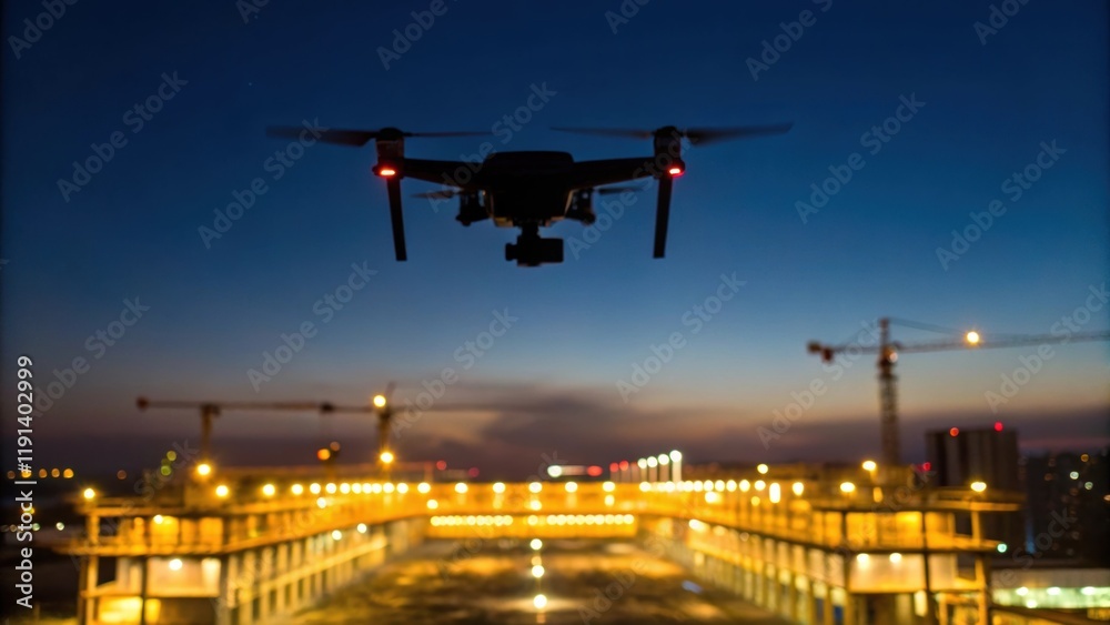 Poster medium closeup capturing the drones silhouette against an expansive night sky surrounded by the ling