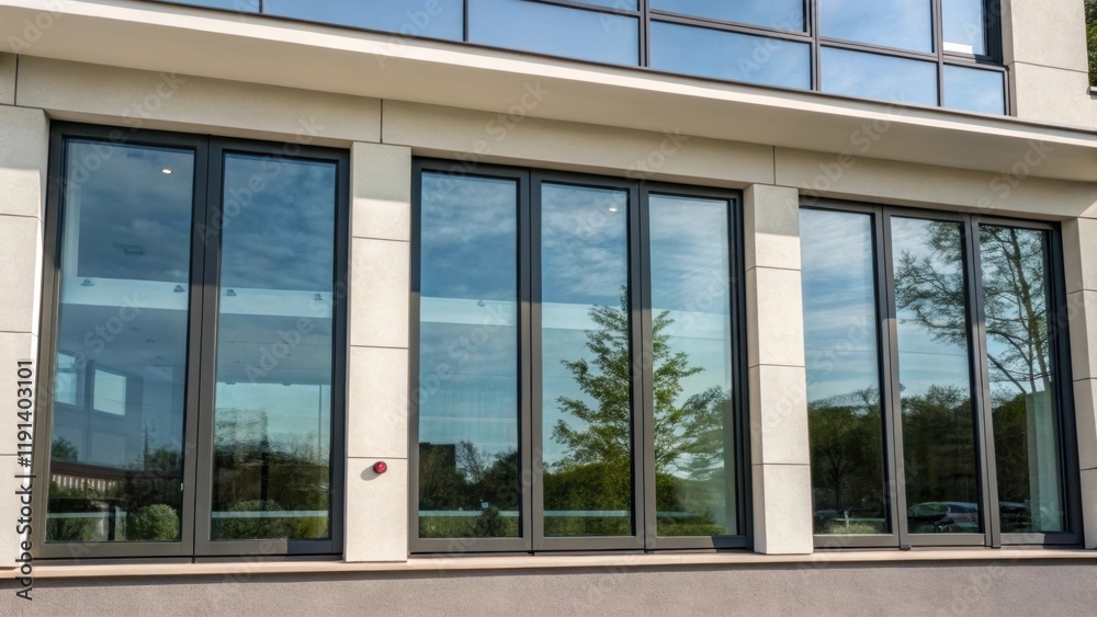 Aufkleber medium closeup of a buildings exterior with large tripleglazed windows demonstrating natural light u
