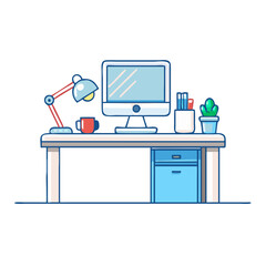 small office desk setup vector icon, small office desk setup vector illustration - simple illustration of small office desk setup, perfect for logos and icons small office desk setup