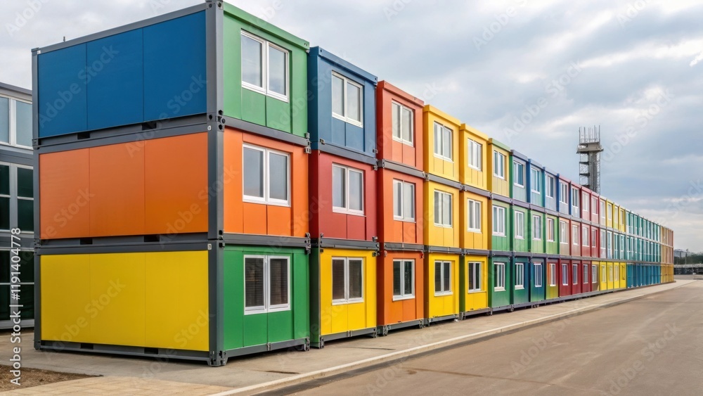 Aufkleber medium closeup of vibrant finished modular units stacked neatly demonstrating the diversity of color