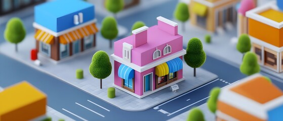Colorful Miniature Model of a Charming Bakery on a Tree-Lined Street
