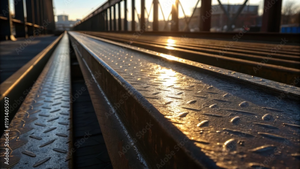 Poster steel and light a closeup of a steel girder with sunlight creating a polished sheen and deep shadows