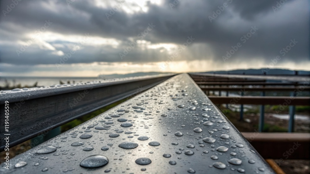 Leinwandbilder steely textures dominate the scene with raindrops bead on the surface of the steel beam while the di
