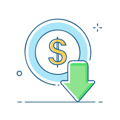 dollar sign with download vector icon, dollar sign with download vector illustration - simple illustration of dollar sign with download, perfect for logos and iconsdollar sign with download