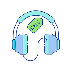 headphones with sale tag vector icon, headphones with sale tag vector illustration - simple illustration of headphones with sale tag, perfect for logos and iconsheadphones with sale tag