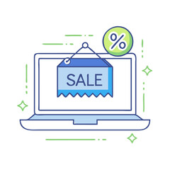 laptop with sale banner vector icon, laptop with sale banner vector illustration - simple illustration of laptop with sale banner, perfect for logos and iconslaptop with sale banner