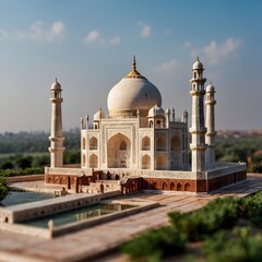 Fototapeta premium Exquisite Taj Mahal Mosque Miniature Isolated on White Background for Architectural Art and Decor Use