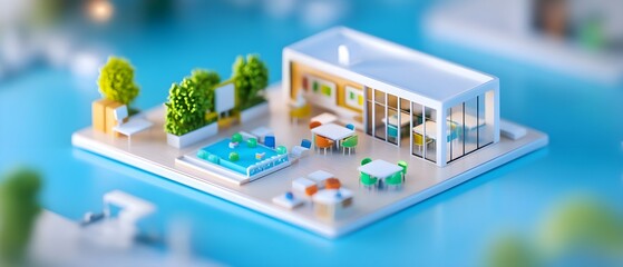 Fototapeta premium Modern Miniature Model of a Contemporary House with Pool and Garden Area
