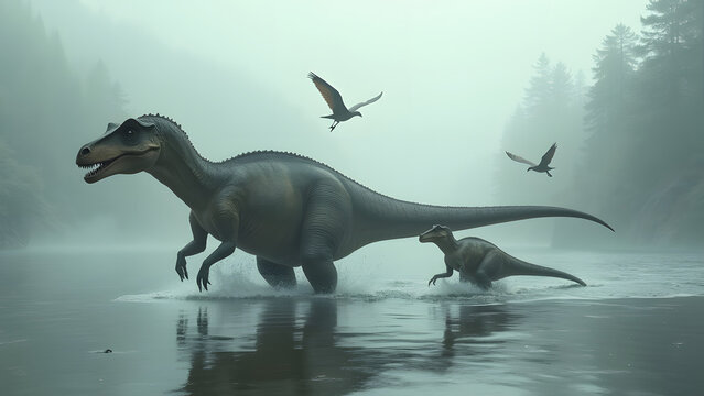 mamenchisaurus dinosaurs river scene